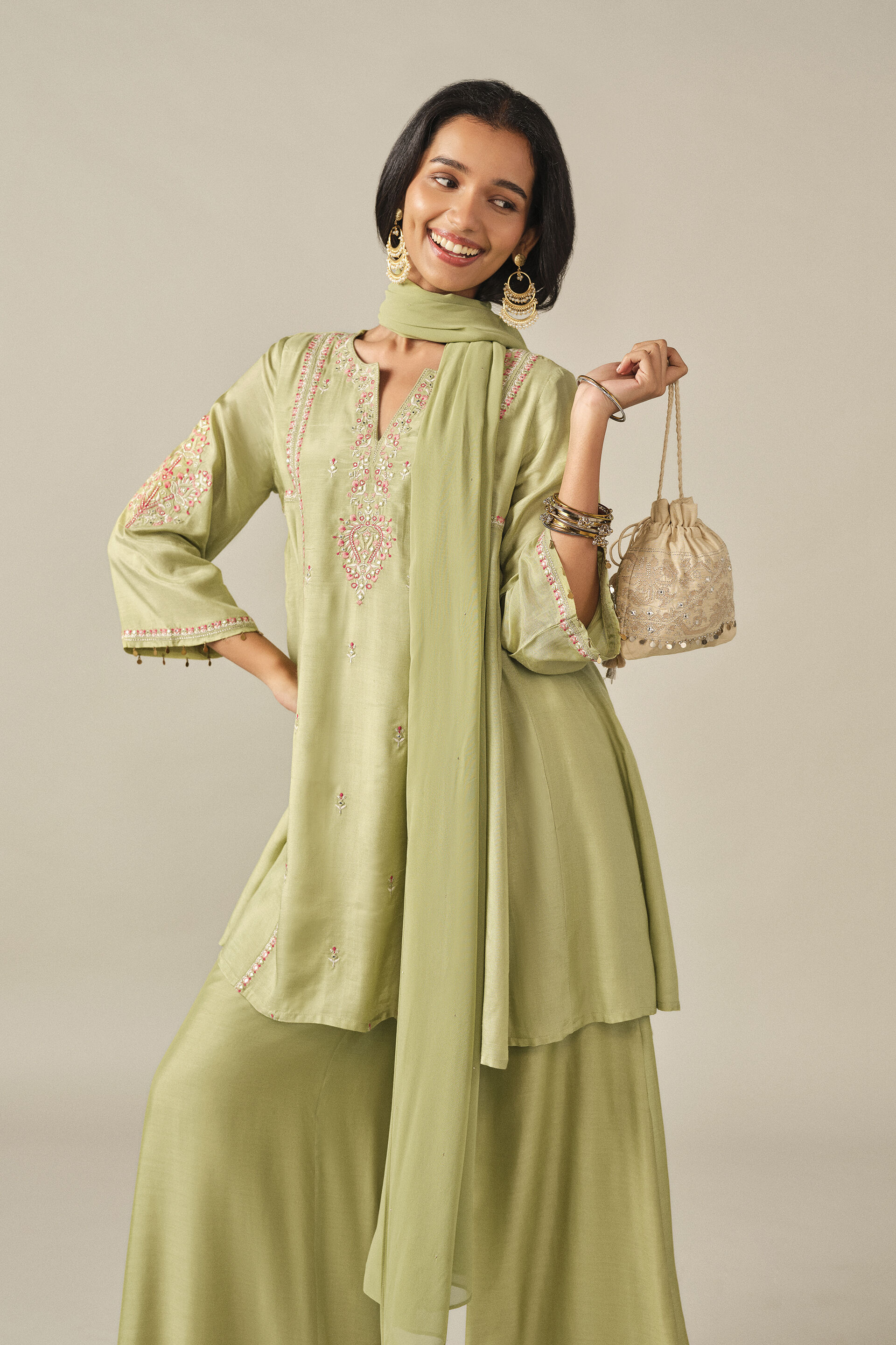 A-line Kurta Set in Sage, Sage Green, image 2